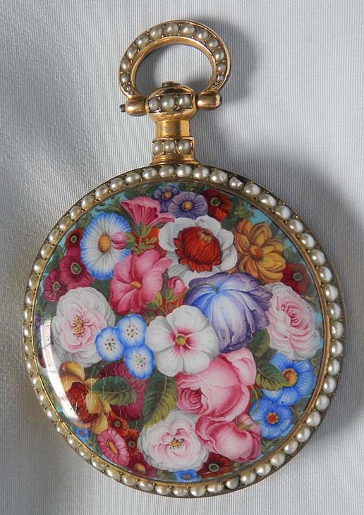 Swiss gilt, pearl and painted enamel antique pocket watch for the ...