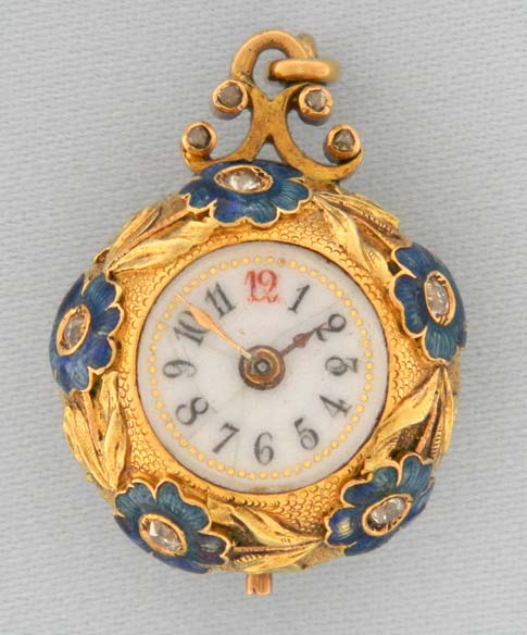 Bogoff Antique Pocket Watches Exhibition Back 18K Enamel Diamond Ball ...
