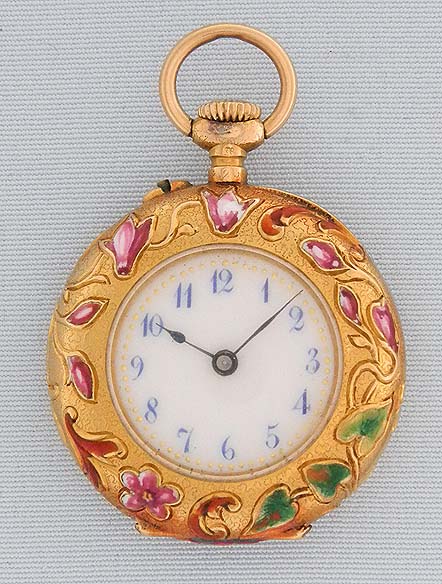 Art Nouveau Gold Enamel and Diamond Pendant Watch - Bogoff Antique ...